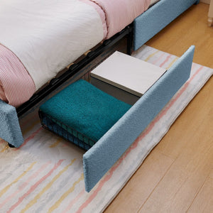English Elm Twin Kids Boucle Upholstered Bed Rabbit Ear Headboard Led Lighting Four Storage Drawers Navy W1413P384922