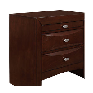 English Elm LUCILLE Walnut Brown Nightstand with Spacious Drawers and Chamfered Fronts, Solid Wood Accent Piece Merlot B201P295179