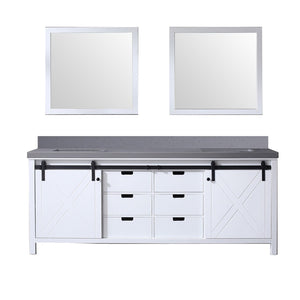 English Elm White Double Bath Vanity With Grey Quartz Countertop & Mirrors - Elegant Design, Ample Storage! B2731S00862-GIGA
