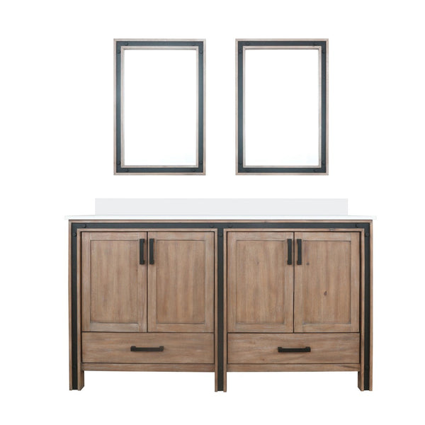 English Elm Rustic Barnwood Double Bath Vanity With Cultured Marble Top & Dual Mirrors For Stylish Storage Solutions B2731S00924-GIGA