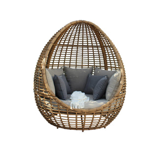 VIG Furniture Renava Cocoon Mini - Outdoor Beige + Wicker Lounge Bed VGAT-RABD-152-MINI