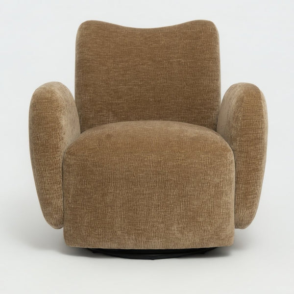 English Elm 360° 360 Swivel Accent Chair Plush Chenille Upholstered Circular Seat for Living Room Office Camel+Brown W2901P463504