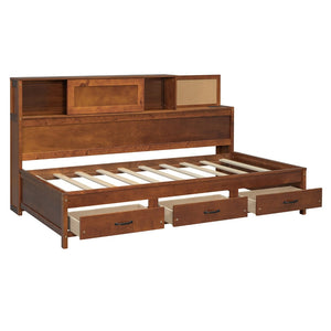 English Elm Full Platform Bed Six Built in Storage Drawers Low Profile Contemporary Frame Walnut N708P263524D