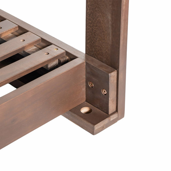 English Elm TOPMAX Acacia Wood Twin Porch Swing Bed Frame with High Back, 350lb Capacity & 118" Hemp Ropes Brown N717P265795D