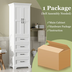 English Elm 71.6" Free-Standing Bathroom Vanity with Soft-Close Doors, 3 Drawers, Adjustable Shelves, White Finish N729P335599K