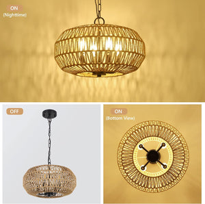 English Elm Farmhouse Rattan Pendant Lights - 4-Light Boho Chandelier, Adjustable Wicker Fixture For Any Space W2738P185429