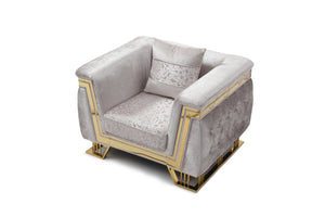 English Elm Rebecca Oversized Tufted Accent Chair Silver Fabric Gold Legs Hollywood Regency Glam B078P468201