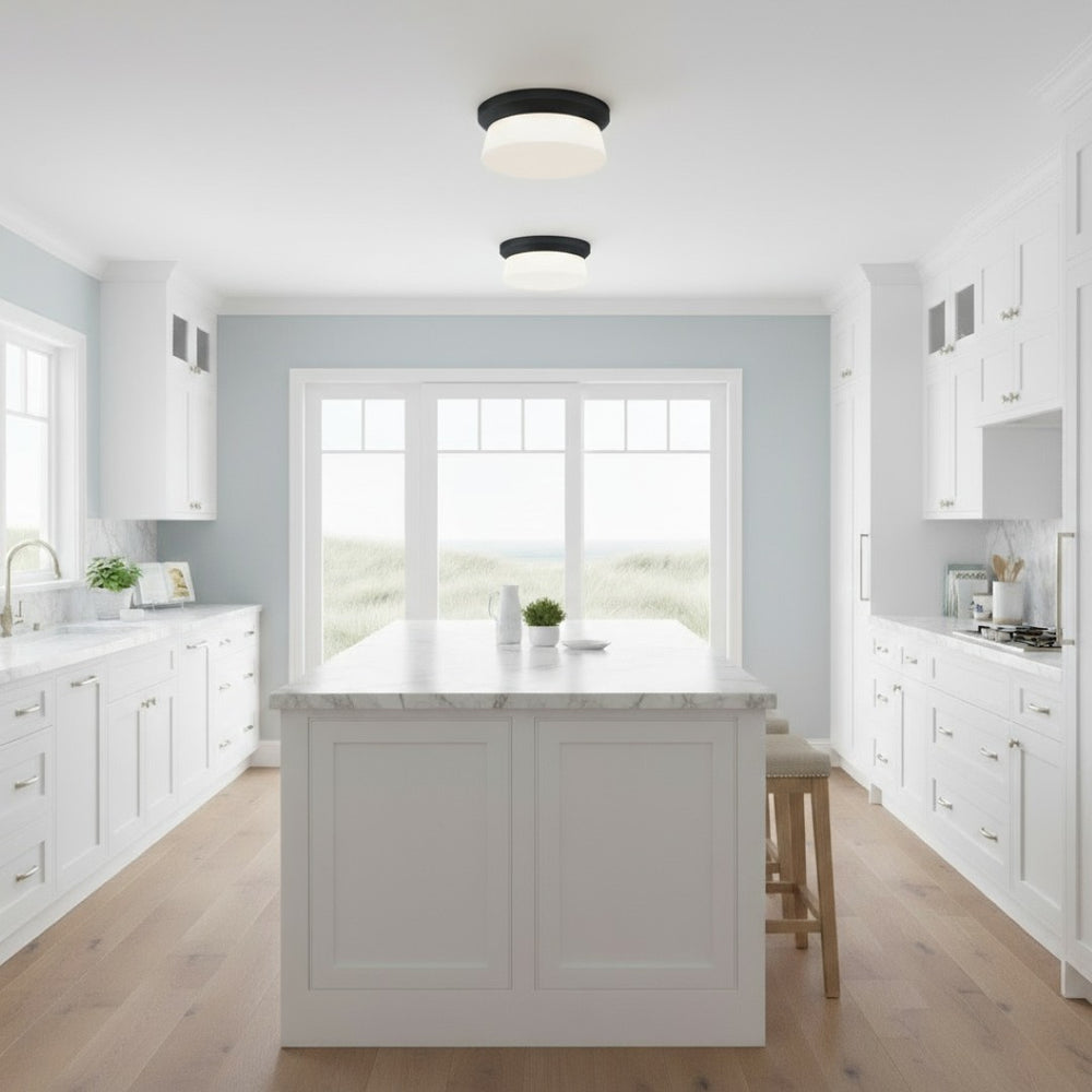 English Elm 11 Inch Matte Black Flush Mount Integrated Led Dimmable Ceiling Light for Modern Interiors B370P399118