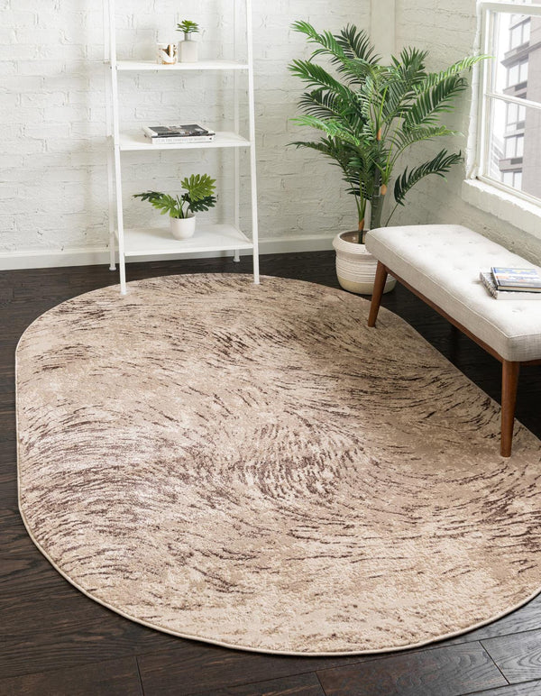 Unique Loom Oasis Wave Machine Made Abstract Rug Brown, Beige/Ivory/Light Brown 5' 0" x 8' 0"