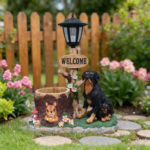 English Elm Rottweiler Mother and Puppy Sculptural Garden Planter Weatherproof Outdoor Accent W5398P464249
