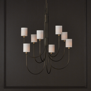 Archetype Chandelier - Statuary Bronze Elegance with Off-White Linen Shades for Contemporary Spaces