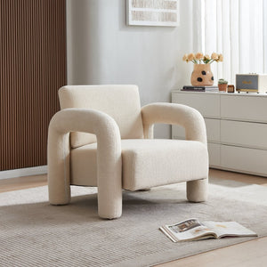 English Elm Modern Sherpa Upholstered Accent Chair Plush Curved Arms Solid Wood Frame Lounge Seat W1765P327037