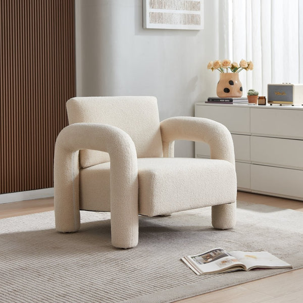 English Elm Modern Sherpa Upholstered Accent Chair Plush Curved Arms Solid Wood Frame Lounge Seat W1765P327037