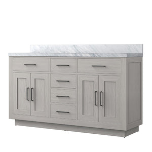 English Elm White Oak Double Bath Vanity 60" W X 22" D With Luxurious Carrara Marble Top – Fully Assembled Elegance B2731P257756-GIGA