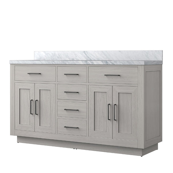 English Elm White Oak Double Bath Vanity 60" W X 22" D With Luxurious Carrara Marble Top – Fully Assembled Elegance B2731P257756-GIGA