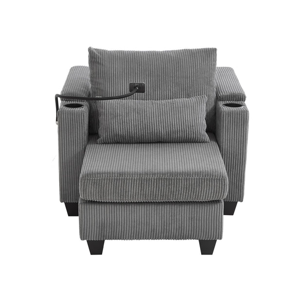 English Elm Convertible Chaise Lounge Sofa Chair With Usb Ports, Storage & Cup Holders – Ideal For Small Spaces! N719S002021E