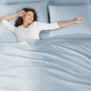 JLA Home Intelligent Design - All Season Soft Touch Sheet Set — Ultra-Soft Microfiber, Wrinkle-Resistant, OEKO-TEX Certified Comfort for Year-Round Use Blue ID20-2210