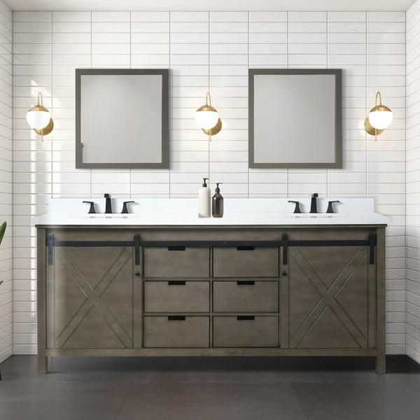 English Elm Rustic Brown Double Vanity 80" W X 22" D With White Quartz Top – Stylish Storage For Master Bathrooms B2731P260073-GIGA