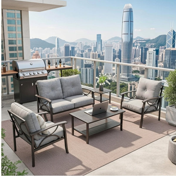 English Elm 5-piece Outdoor Steel Conversation Set with Thick Foam Cushions for Patio or Deck Gray B082S00127
