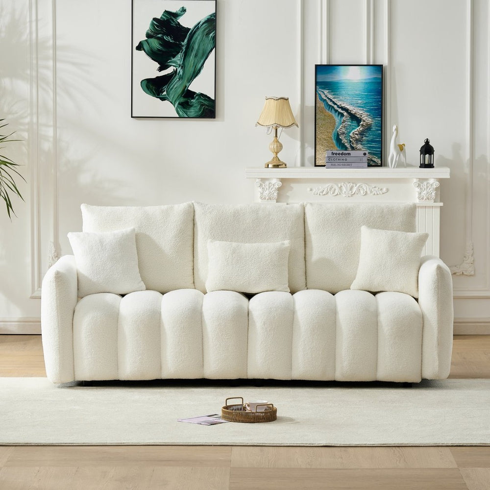 English Elm 78 Inch Teddy Velvet Sofa Solid Wood Frame Plush 3 Seat Living Room Couch W2564S00046