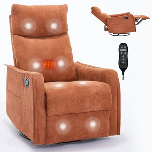 English Elm Heat Massage Rocker Recliner with Swivel Base and Vibrating Nodes for Living Room Orange W1803P251882