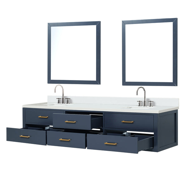 English Elm Blue Double Bath Vanity Set With Cultured Marble Top, Chrome Faucets & 36" Matching Mirrors Included B2731S01848