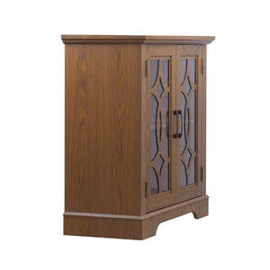 English Elm Elegant Mirrored Sideboard with Butterfly Carved Doors Wood Grain Finish Dining Storage Dark Oak W2899P372743