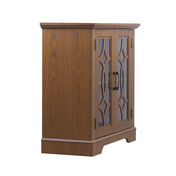 English Elm Elegant Mirrored Sideboard with Butterfly Carved Doors Wood Grain Finish Dining Storage Dark Oak W2899P372743