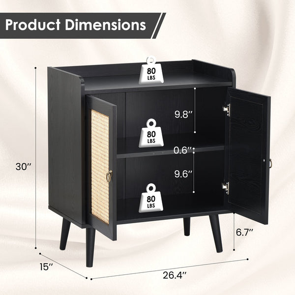 English Elm Sideboard Rattan Door Buffet Cabinet with Baffle Edge, Spacious Storage Credenza for Dining Hallway Black T3623P381057