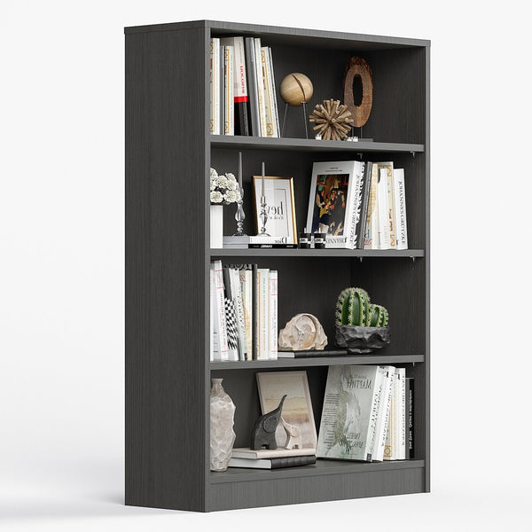 English Elm Grey 4-Shelf Modern Bookcase - Stylish Storage For Bedroom, Living Room, Or Office - Durable & Adjustable T3623P379655