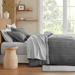 English Elm 7-piece King Woven Stripe Bedding Set Soft Polyester Comforter Shams Sheets Included B035P463203