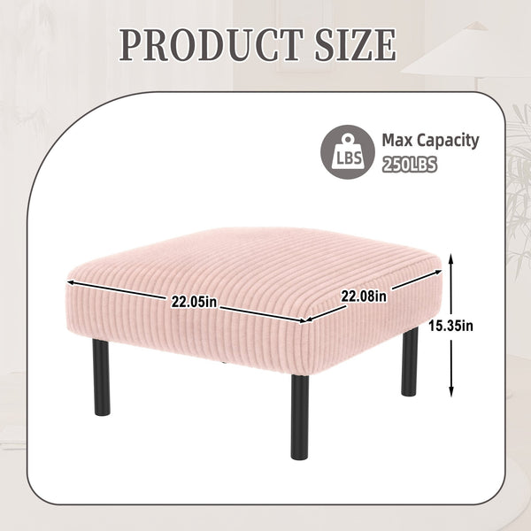 English Elm UNITED Corduroy Ottoman Footstool with Sturdy Frame, Soft Padded Seat, Versatile Living Room Stool Pink W1568P307253