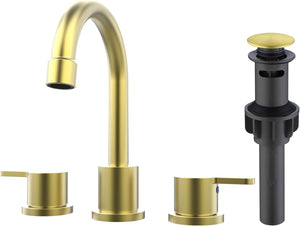 English Elm Widespread 2-Handle Bathroom Faucet 8" Centerset High-Arch Gooseneck 360° Swivel Water-Saving Brushed Gold T3177P351696