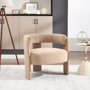 English Elm Accent Chair Velvet Upholstered Mid Century Modern Seat with Tapered Wood Legs for Any Room Khaki W3244P417179