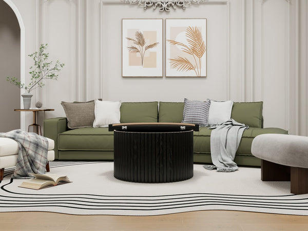 English Elm Coffee Table - Modern Round Accent Table With Flip-Top Storage For Stylish Living Room Spaces W688P248118