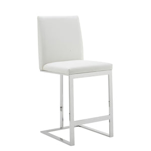 VIG Furniture Modrest Frankie - Modern White Vegan Leather + Stainless Steel Counter Chair VGGA-6917CH-C-WHT-SS-CS