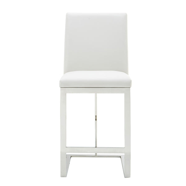 VIG Furniture Modrest Frankie - Modern White Vegan Leather + Stainless Steel Counter Chair VGGA-6917CH-C-WHT-SS-CS