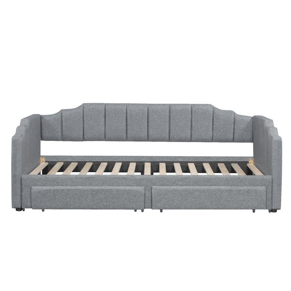 English Elm Twin Extendable Upholstered Daybed with Two Storage Drawers, LED Light, Slat Kit Included for Guests Gray N7500002061E