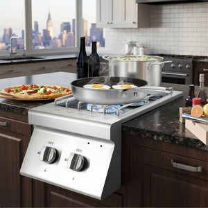 English Elm Double Built-in Propane Burners 304 Stainless Steel Outdoor Kitchen Bbq Island Grill W5057P394287