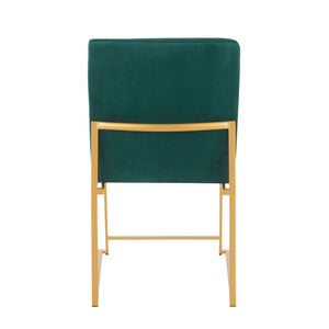 English Elm High Back Fuji Contemporary Dining Chair Set Of 2 - Luxurious Green Velvet With Gold Frame Finish B202P223544
