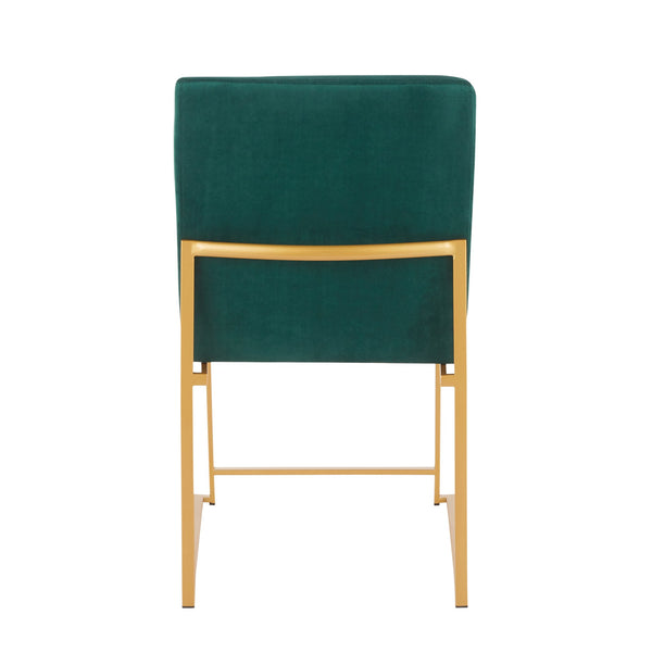 English Elm High Back Fuji Contemporary Dining Chair Set Of 2 - Luxurious Green Velvet With Gold Frame Finish B202P223544