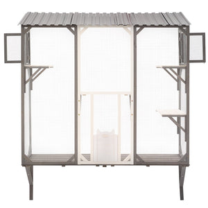 English Elm Outdoor Fir Wood Window Catio Enclosure with Four Climbing Platforms for Cats Grey,White N719P418371K