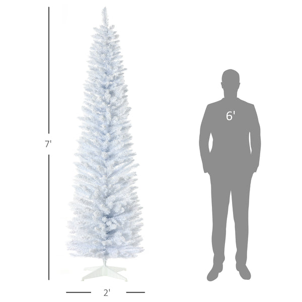 English Elm Homcom 7' Snow Flocked Pencil Christmas Tree - Slim, Realistic Indoor Holiday Decor For Small Spaces W2225P217080
