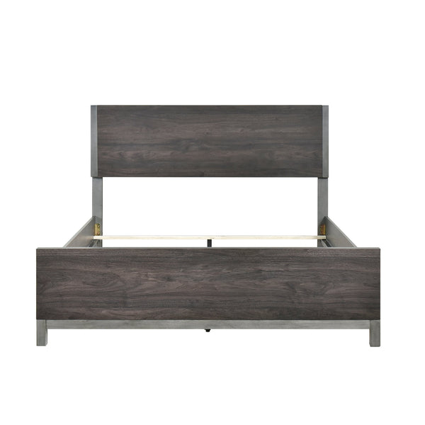 English Elm Modern Zephyr Queen Bed Low-Profile Panel Bed Dark Gray Faux Wood with Metal-Finish Accents, Sleek Brown Mix 67 L x 25.25 W x 6 H B011S01488