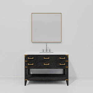 English Elm Black Oak Single Bath Vanity Set With White Quartz Top, Chrome Faucet, And 46-Inch Mirror Included B2731S02229