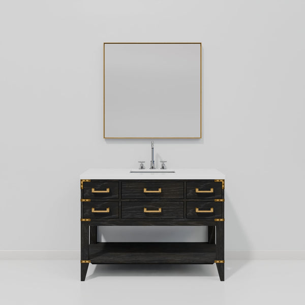 English Elm Black Oak Single Bath Vanity Set With White Quartz Top, Chrome Faucet, And 46-Inch Mirror Included B2731S02229