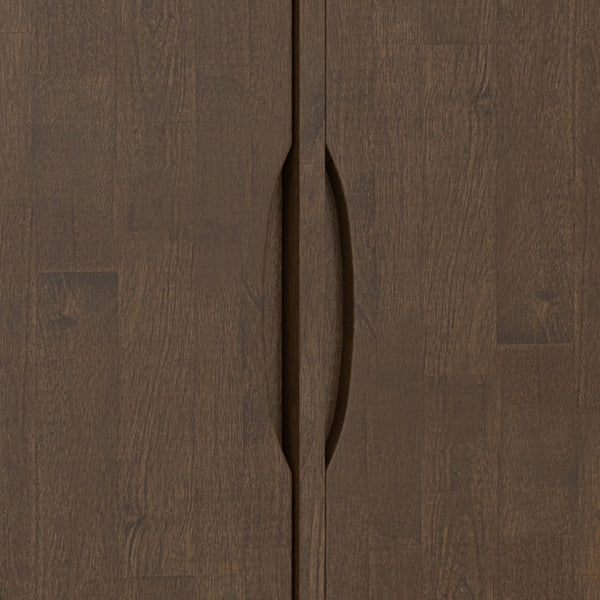 English Elm Harper Walnut Brown 3-Door Sideboard Buffet – Solid Rubberwood, Mid-Century Tapered Legs, Storage B136P235248