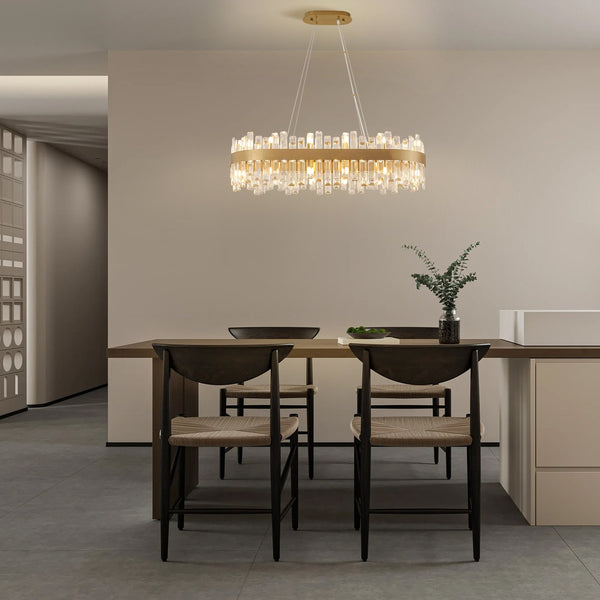 English Elm 36-Inch Modern Luxury Gold Crystal Chandelier with 24 Lights, Adjustable Height, Brass Frame, Elegant Centerpiece W2869P218651