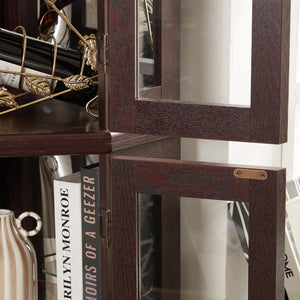 English Elm Lighted Corner Curio Cabinet - Elegant Glass Display With Adjustable Shelves & Ambient Lighting - Dark Cherry W1758P300130