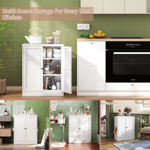 English Elm 34.6" White Metal Pantry Cabinet with Adjustable Shelves, Space-Saving Freestanding Kitchen Organizer for Apartments T2398P350191